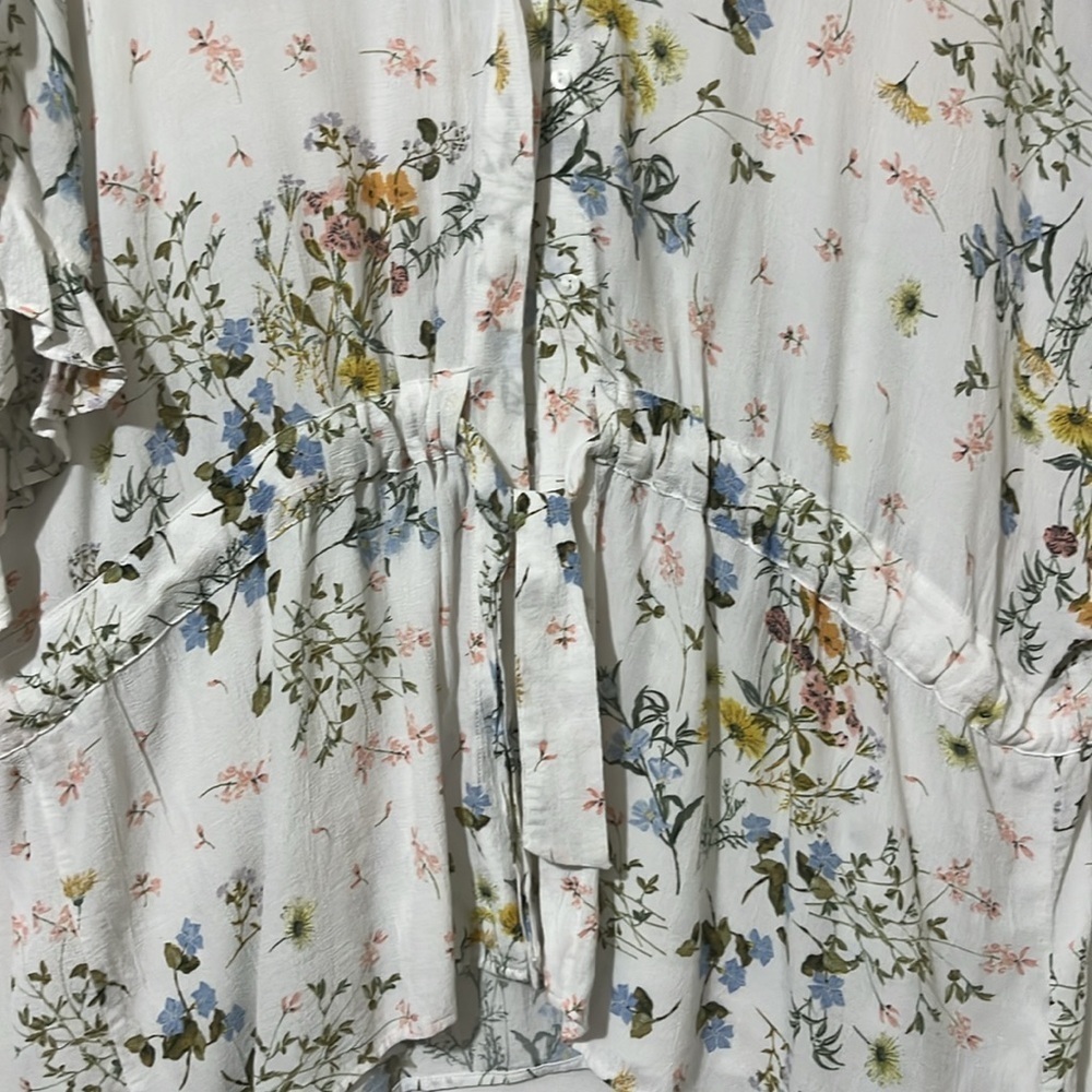 Zara Used XXL White Floral Shirt with Draw String Waist - Picture 3 of 5